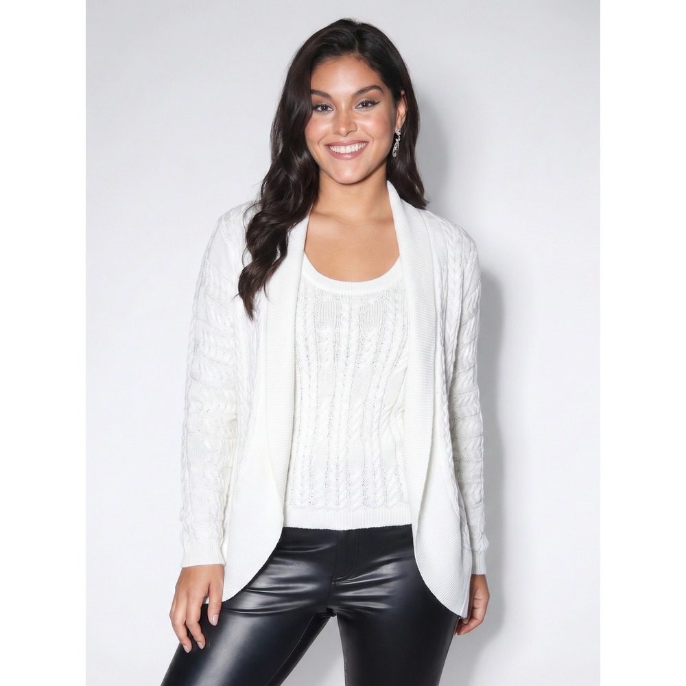 Brooks Brothers White Cable Knit Twin Set Cardigan and Tank Top Womens Small